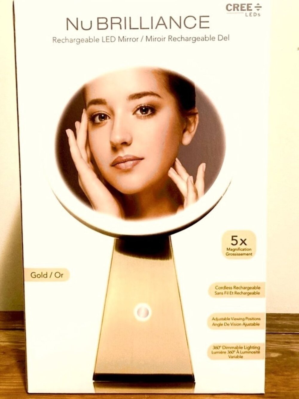 NIB NuBrilliance 8" 5X Magnifying Makeup Mirror LED USB Rechargeable